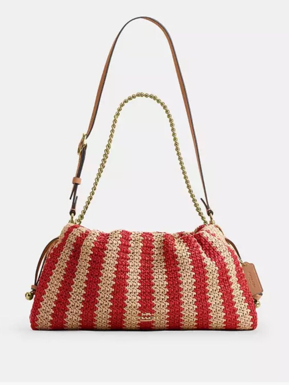 COACH faye large shoulder bag withstripes. gold/red/tan. item # cer31.